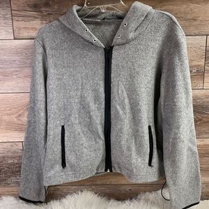FunHouse Womens Hooded Zip Up Jacket Hoodie, Gray and Black